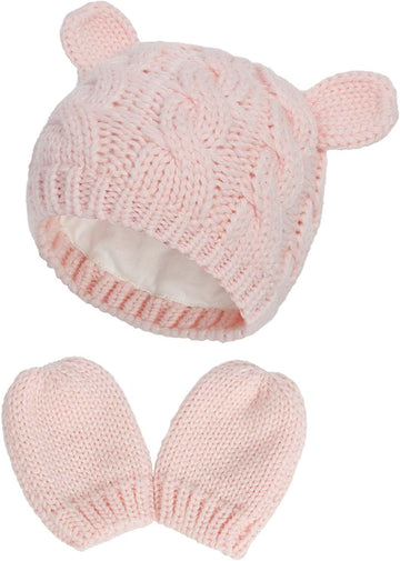 Unisex Baby Toddler Hat and Mitten Set Winter Knitted Thick Warm Beanie Cap Gloves for Infant Boys Girls