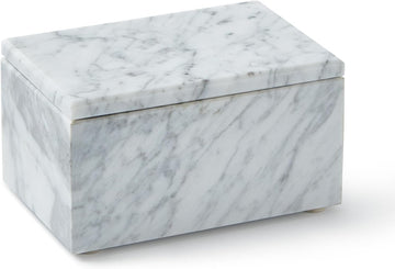Natural Marble Storage Box with Lid, Rectangular Organizer for Jewelry