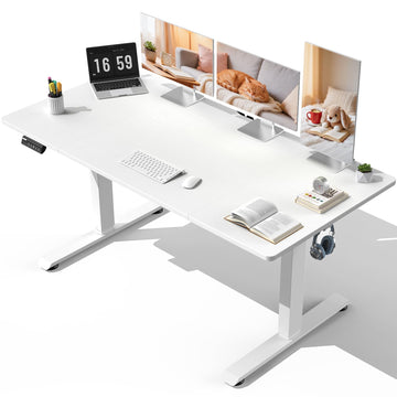 63"x28" Wider Large Standing Desk, Electric Height Adjustable, White