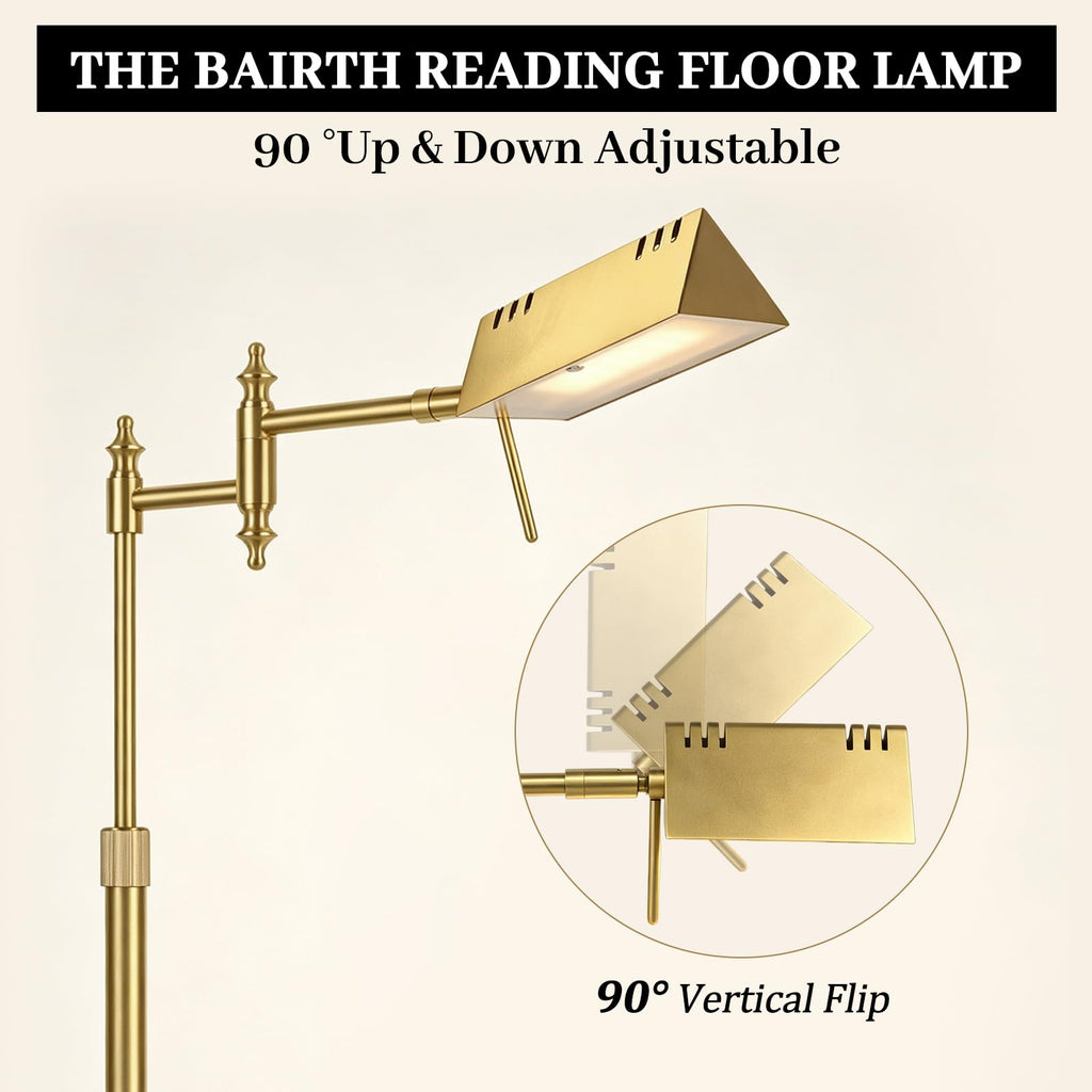 Antique Brass Reading Floor Lamp,Rotatable Pharmacy Standing Lamp