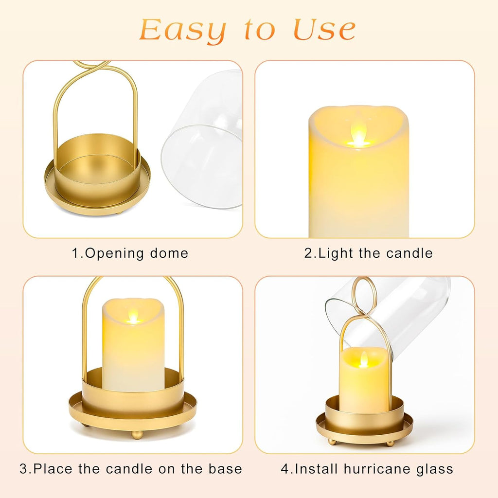 5" & 4" Hurricane Glass Candle Holders, Set of 2 Metal Candle Holder with Handmade Sturdy Glass Dome, Candle Lantern