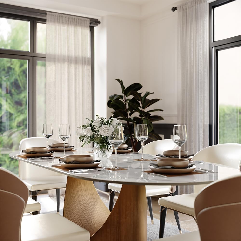 Modern Dining Table,71" Oval Sintered Stone Table with Bronze Carbon Steel Base for Dining Room,Kitchen,Home