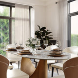 Modern Dining Table,71" Oval Sintered Stone Table with Bronze Carbon Steel Base for Dining Room,Kitchen,Home