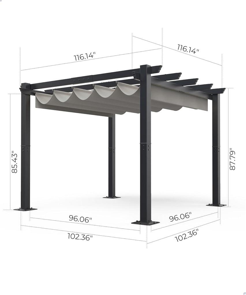 10x10 Ft Outdoor Aluminum Pergola with Upgraded Retractable Canopy, Outdoor Shelter Suitable for Gardens