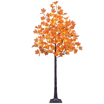 6FT Artificial Lighted Maple Tree Warm White Fall Decorations Indoor Ourdoor, Orange