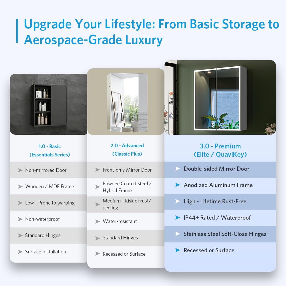 24"x26" LED Mirrored Medicine Cabinet, Recessed or Surface, 2-Door