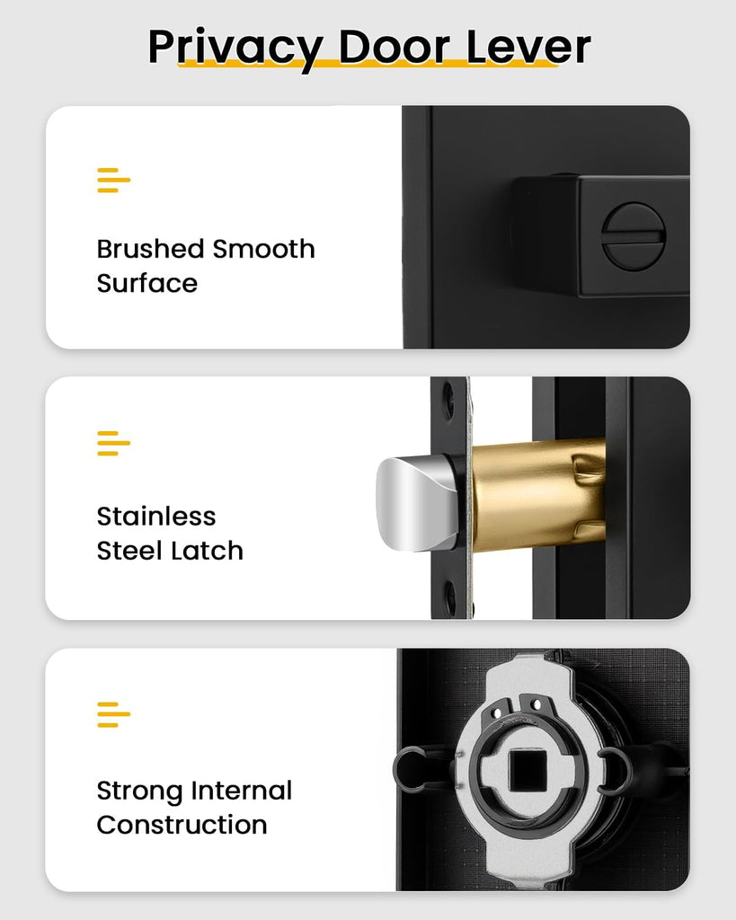 Black Door Handles Privacy Door Levers, Heavy Duty Zinc Alloy Matte Black Interior Door Handles Bathroom (6 Pack)