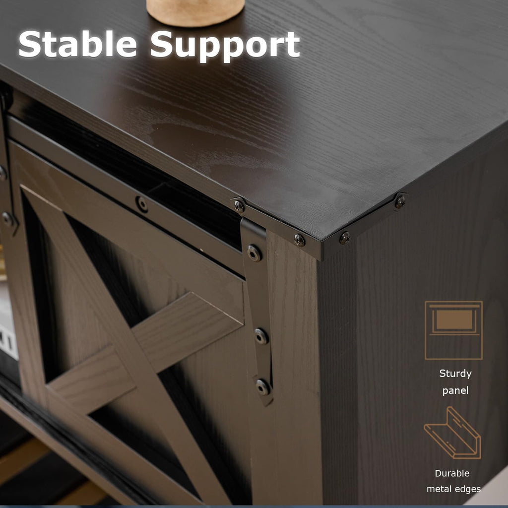 Entryway Table with Storage, Farmhouse Buffet Cabinet Coffee Bar Kitchen Island with Sliding Barn Doors & Shelves