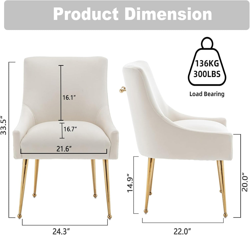 Dining Chairs Set of 4, Modern Velvet Dining Chairs with Gold Metal Legs, Upholstered High Back Kitchen Chairs with