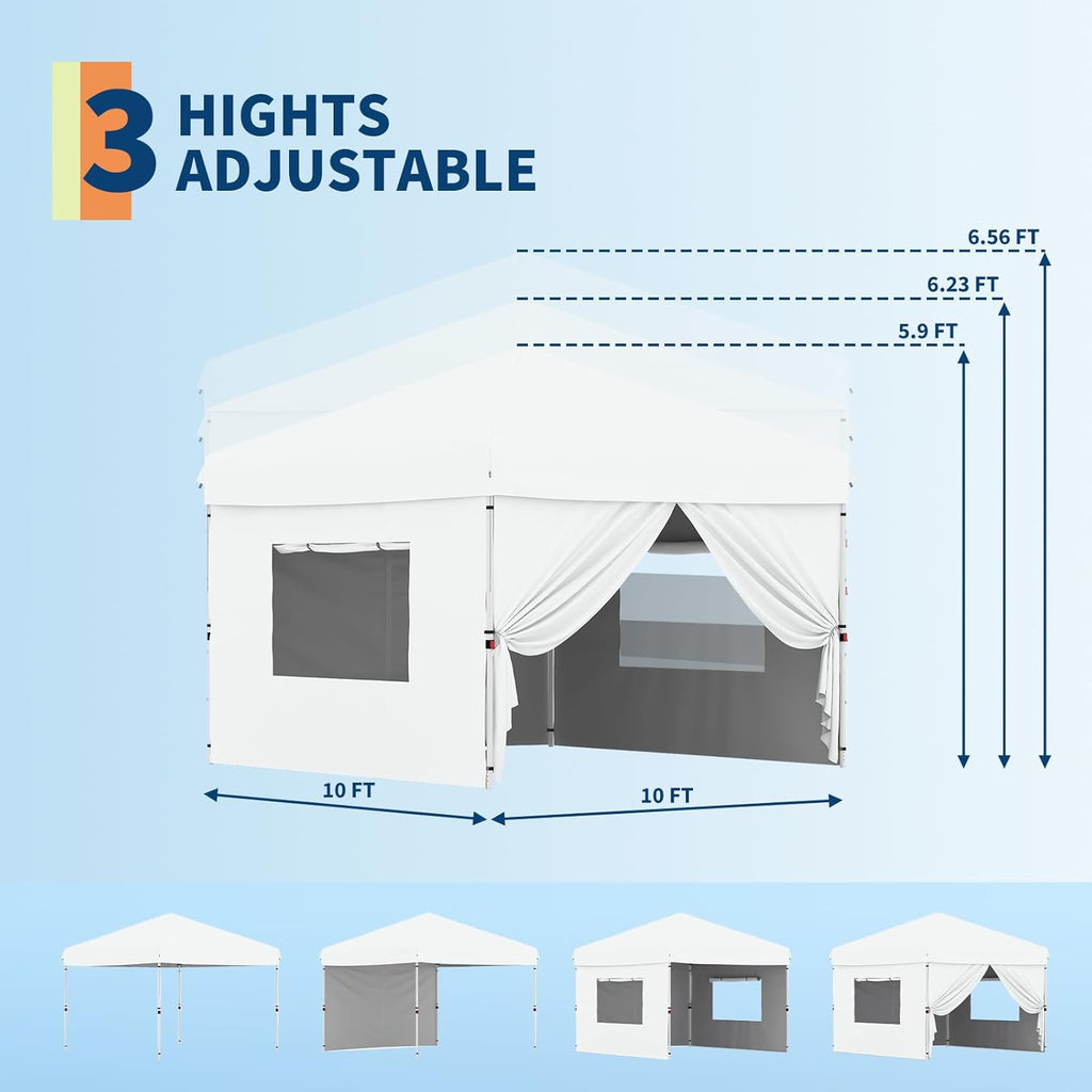 10x10 Pop Up Canopy with 4Pcs Sidewalls Easy Up Camping Tent Outdoor Canopy with One Button Push Setup 1 Roller Bag 3