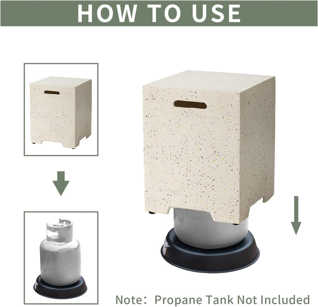 2-Piece Outdoor Propane Fire Pit Table Set w Tank Table, 28" Terrazzo Round Fire Table (Certified, 40,000 BTU) w 16" Tank Cover Side Table 20lb - Image 6