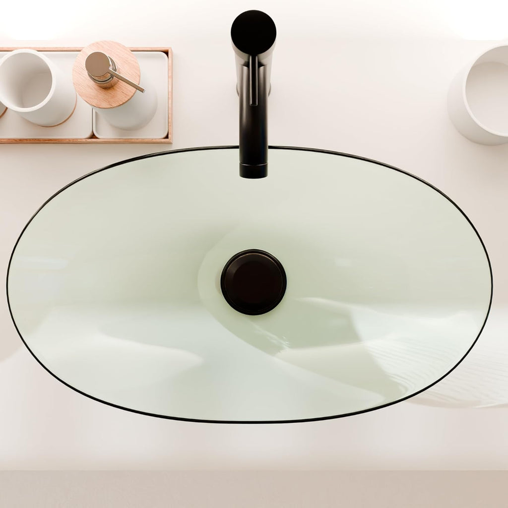 Glass Vessel Sink, Above Counter Oval Bathroom Vanity Sink