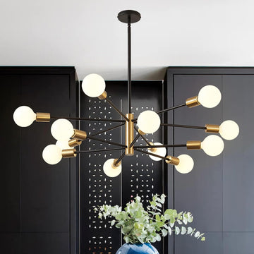 Modern Chandelier Ceiling Light Fixture - 33.4" 12-Light Gold and Black Sputnik Chandeliers, Height Adjustable