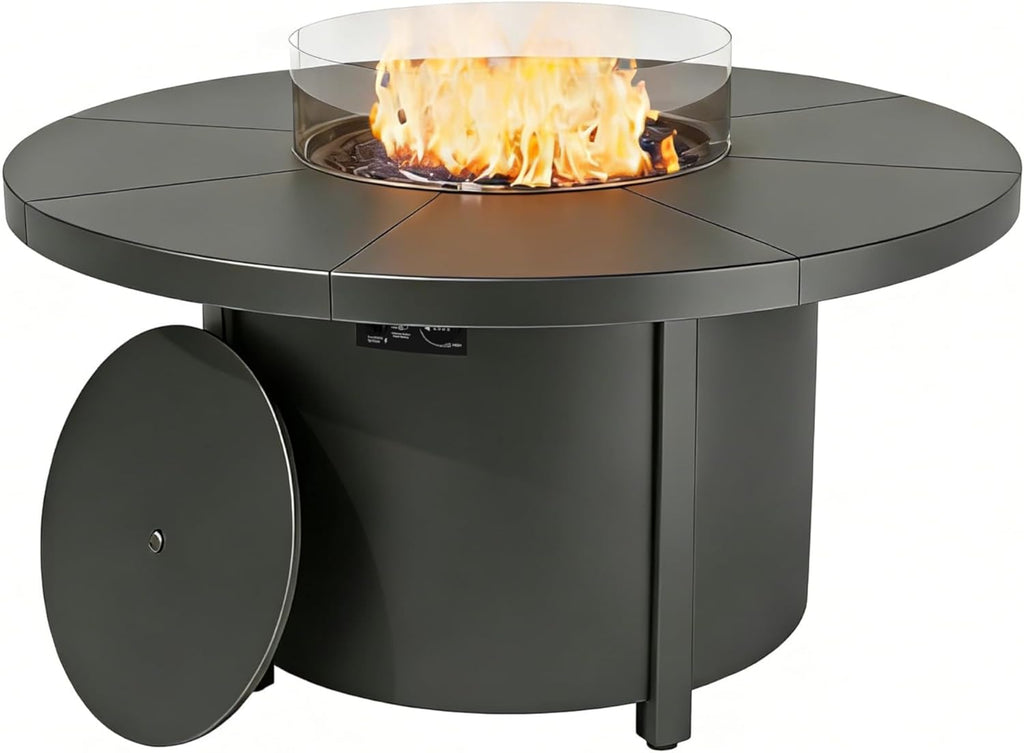 48 Inch Round Propane Fire Pit Table, 55000 BTU Auto-Ignition Gas Fire Pit with Steel Tabletop, Adjustable Flame