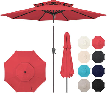 9FT Outdoor Patio Umbrella - 2 Tiers Table Umbrella Waterproof UV Protection