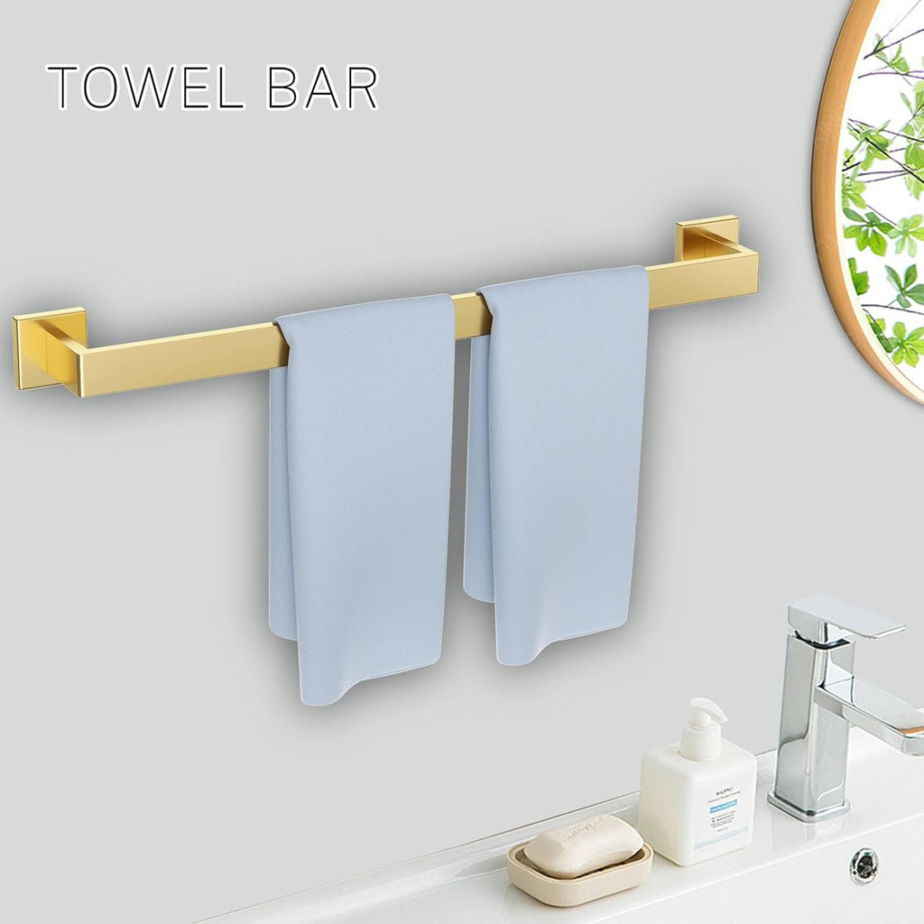 5-Piece Bathroom Hardware Set Brushed Gold Towel Bar Set,Stainless Steel Towel Holder Set ,Wall-Mounted Towel Rack