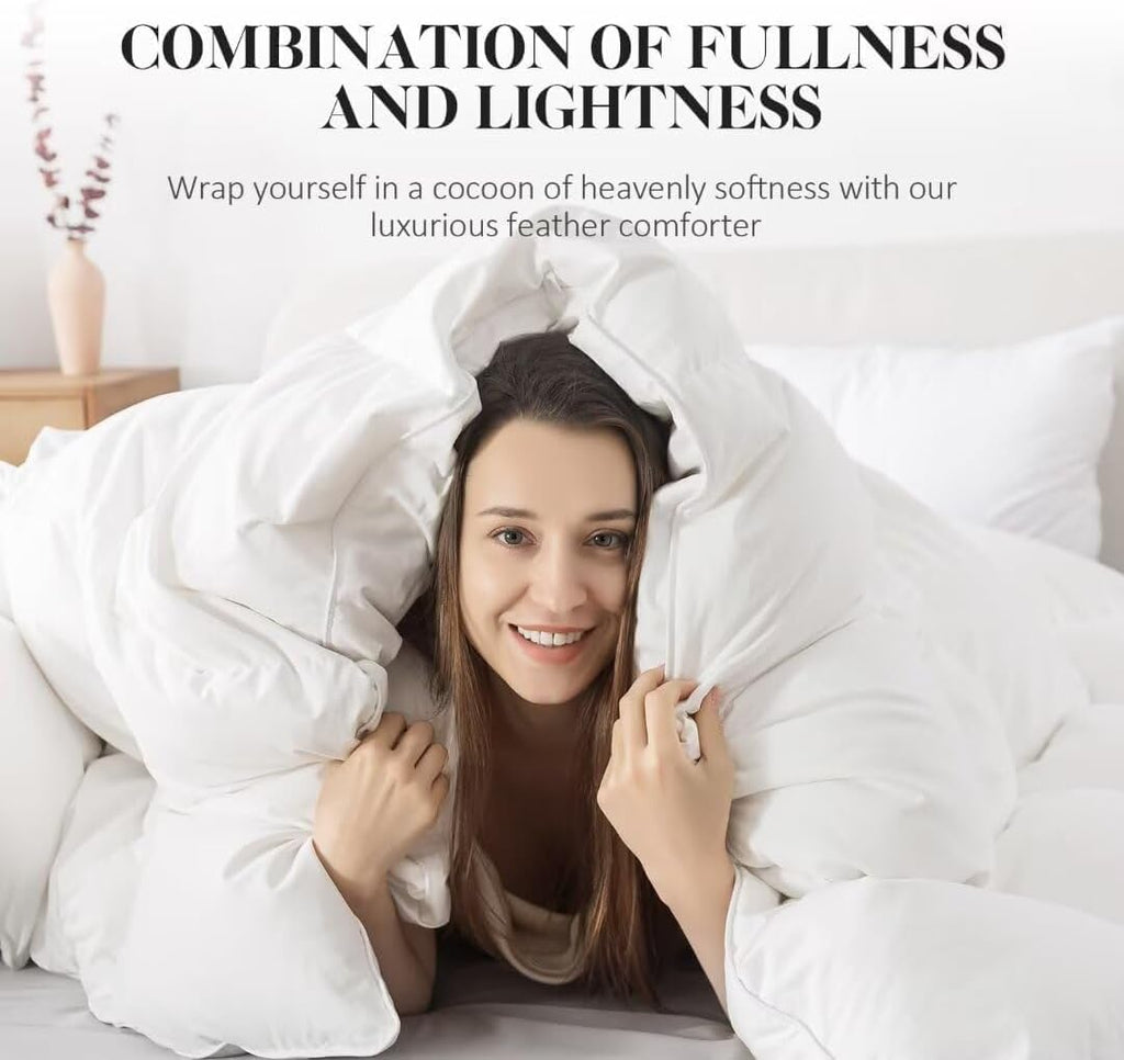 Feather Down Fiber Comforter King, All Season White Down Feather Duvet Insert