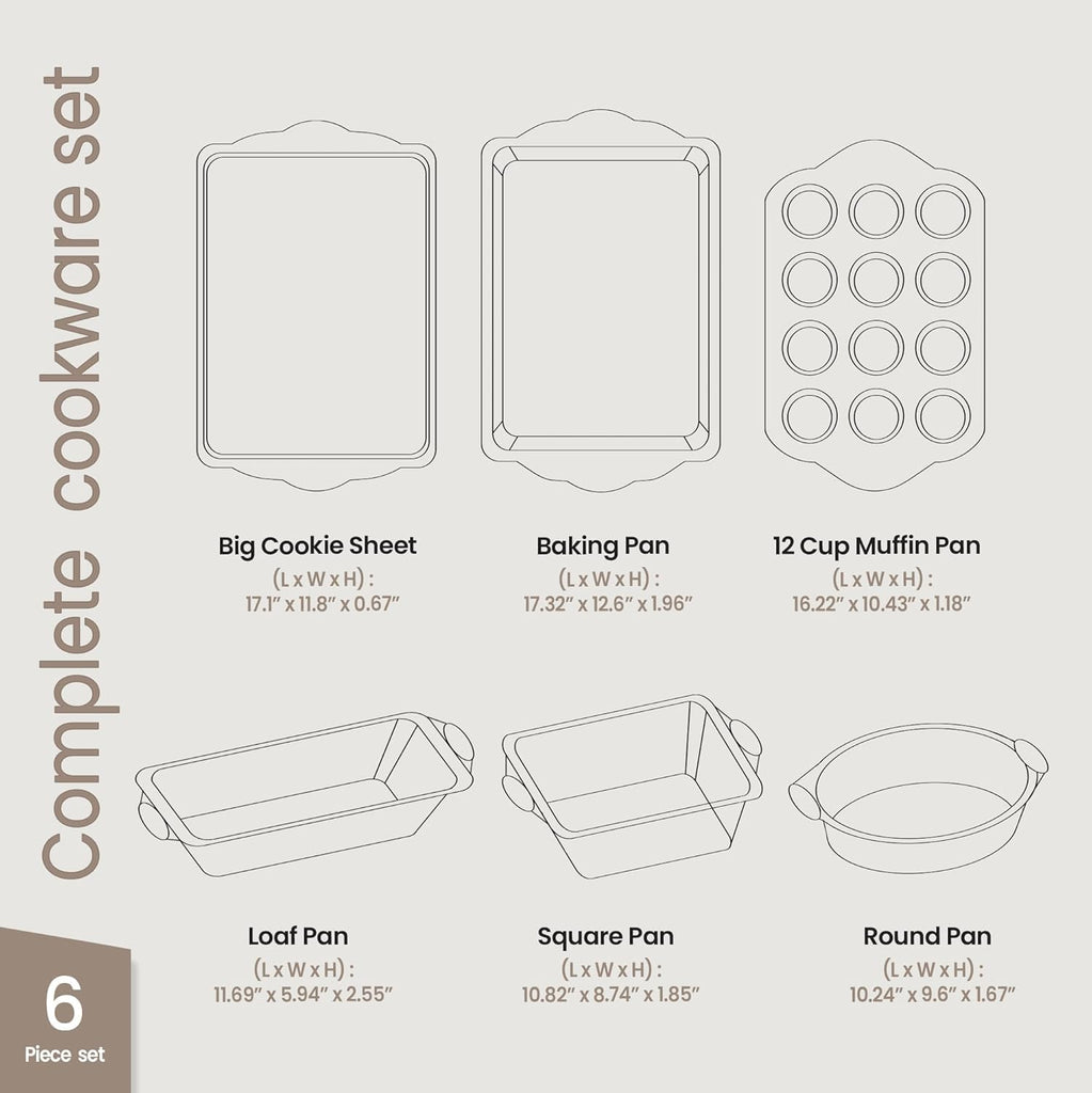 6-Piece Nonstick Gray Marble Coated Bakeware Set - Professional Quality Carbon Steel Pans with Silicone Handles