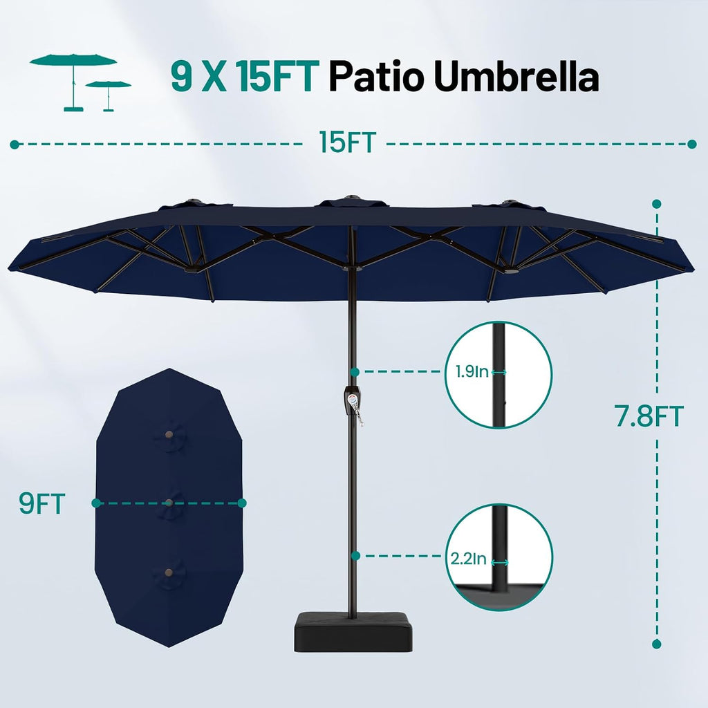 15FT Outdoor Patio Umbrella with Crank, Large Rectangular Market Umbrella