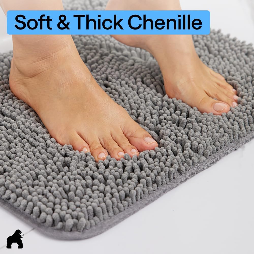 Bath Rug Mat 36x24, Thick Soft Absorbent Chenille, Quick Dry Microfiber Mats, Rubber Backing Washable Shower Floor