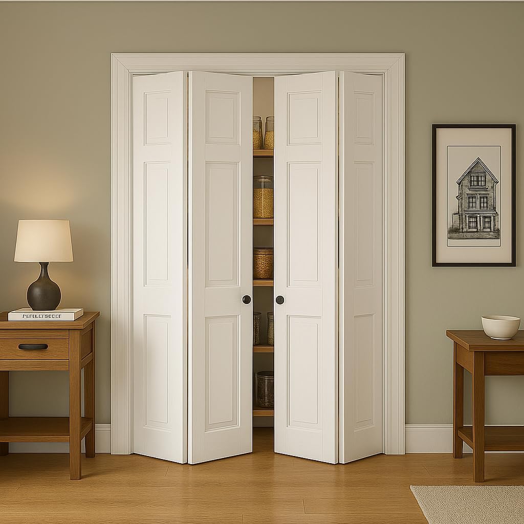 36in x 84in Paneled MDF Bi-Fold Barn Door, Closet Door, Slab Covered with Water-Proof PVC Surface, w