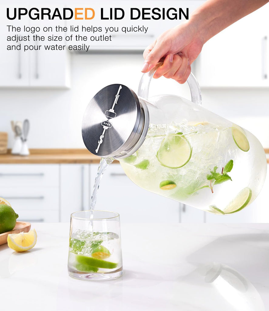 LUNA&MANTHA 1 Gallon Glass Pitcher with Lid and Spout, 128oz Water Pitcher with Handle for Fridge, Large Iced Tea Jug