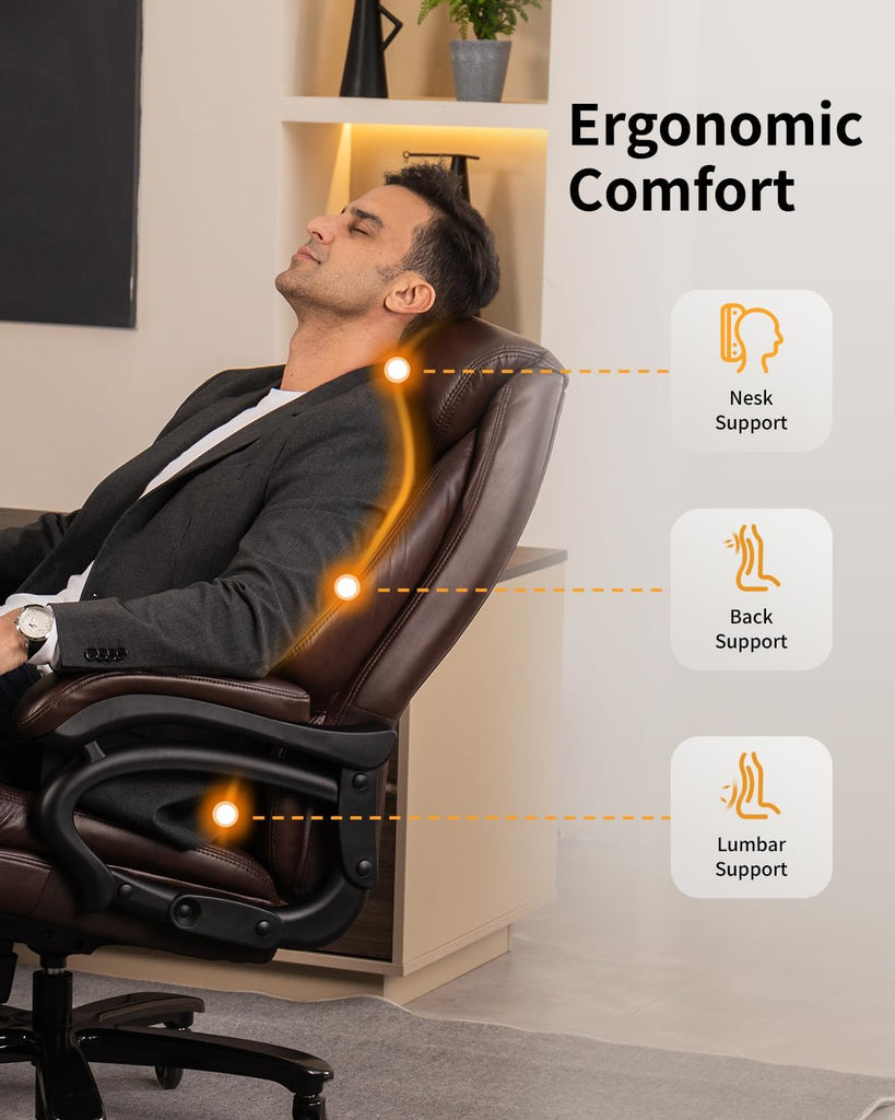 Big and Tall Executive with Adjustable Lumbar Support, Extra Wide Seat, Heavy Duty Computer Desk Chair for Long