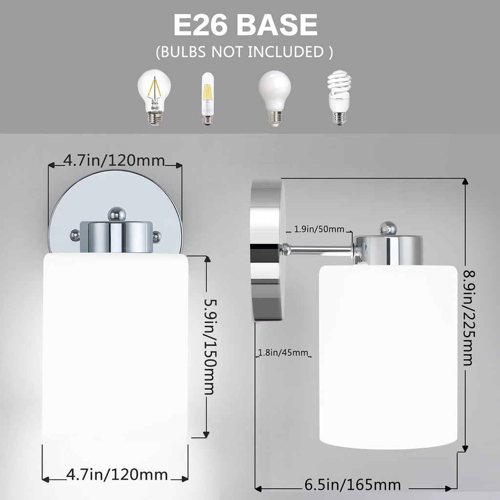 Frosted Wall Sconce Set of Two,Chrome Sconce Bathroom Lighting,Modern Chrome Vanity Light,Mid-Century Vanity Sconces