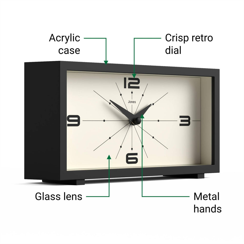 Odeon Desk Clock | Modern Rectangular Design | Black