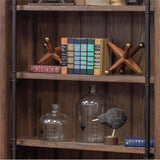 Avondale 120" W Contemporary Wood Bookcase Wall with Ladder Storage Organizer Display, 5 Adjustable Shelves