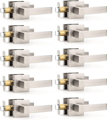 10 Pack Brushed Nickel Passage Door Levers Interior Door Handles, Heavy Duty Closet Hallway Door Knobs