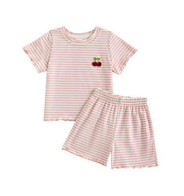 Toddler Baby Girl Summer Clothes Striped Lettuce Trim Short Sleeves T-Shirt Tee Tops Shorts Cotton Cute Girls Outfits