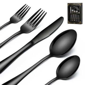 Black Silverware Set Service for 8, Stainless Steel Flatware Set