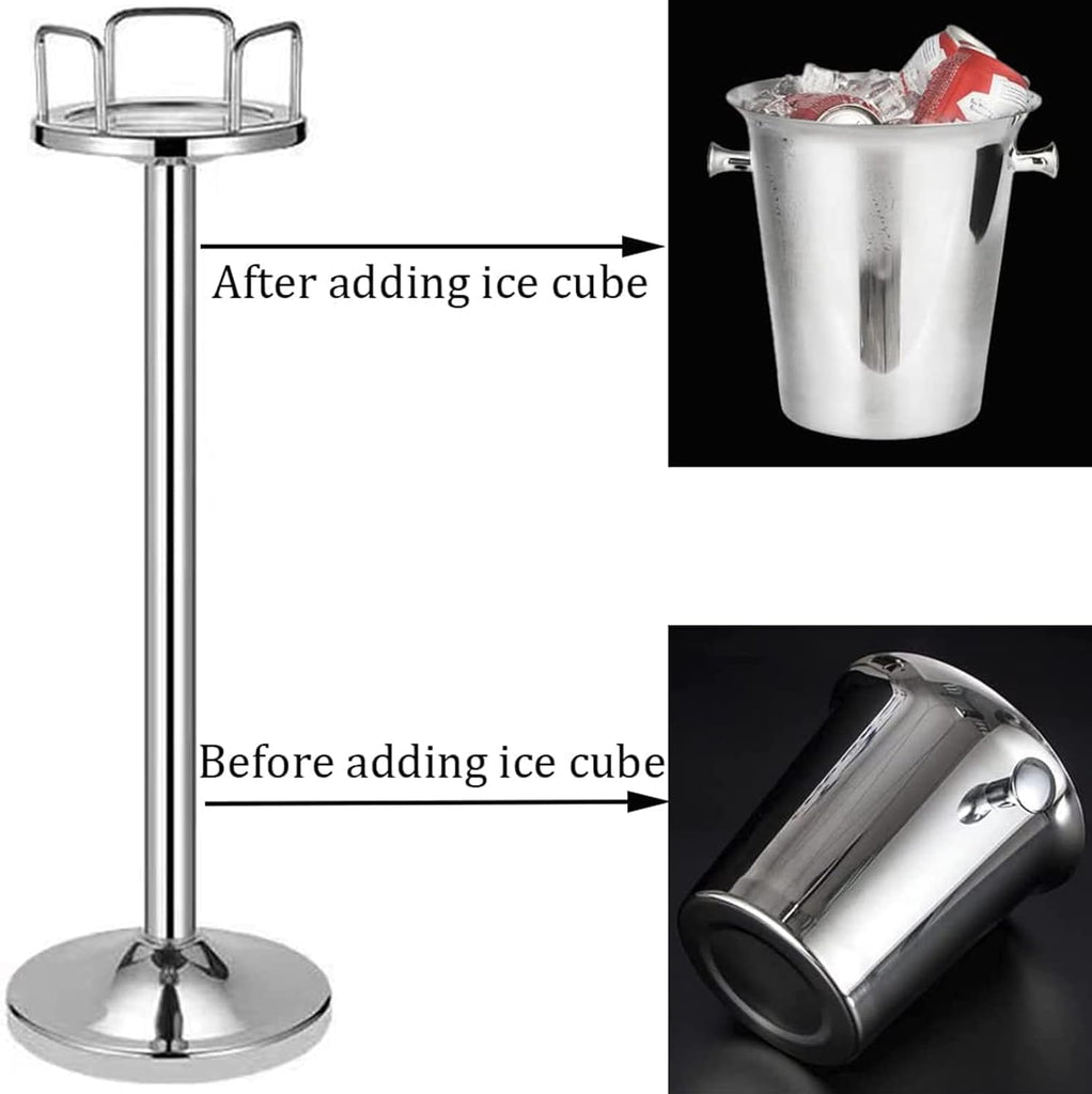 Champagne Ice Bucket with Stand, 5L/1.1Gal Stainless Steel Wine Bucket on Stand Ice Cube Chiller Container Standing