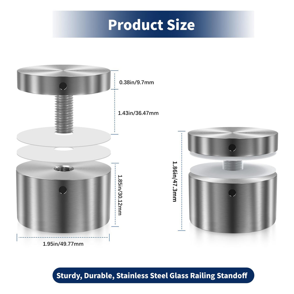 10 Pack 2"x2" SS316 Glass Railing Standoff Solid 1.3 lbs Brushed