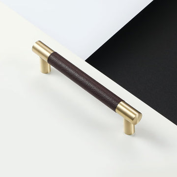 Brown Leather and Gold Cabinet Handles Pulls Knob 5''(128mm),15 Pack