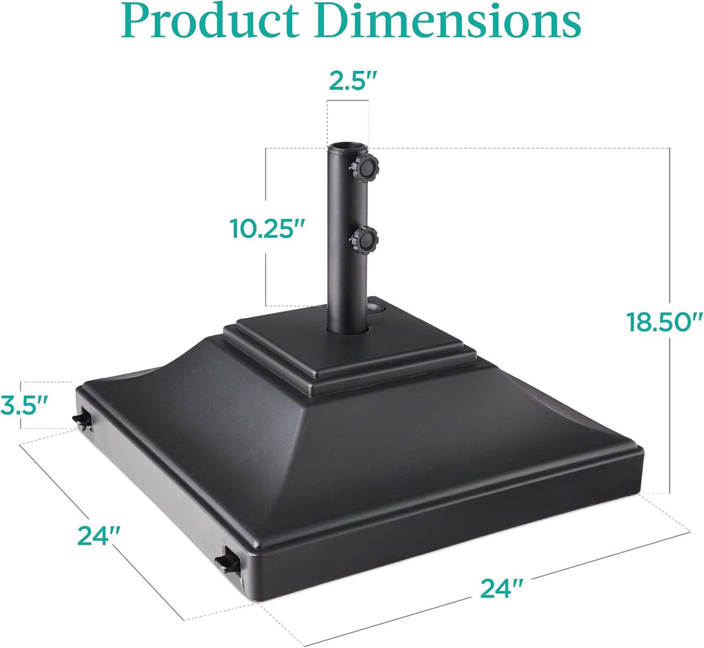 Fillable Mobile Umbrella Base, Heavy Duty Base, Square Tiered Market Stand w/ 4 Wheels, 2 Locks, 2 Knobs