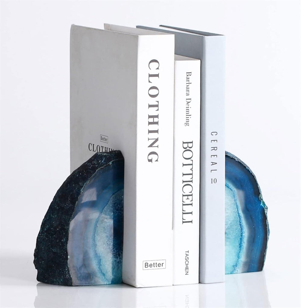 Bookends Stone Bookends Agate Book Holder Crystal Book Ends Decorative and Home Dyed Blue Heavy Duty Bookend Holder