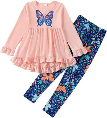 Kid Girl Clothes Ruffle Sleeve Top Floral Allover Pants Fall Outfit Set