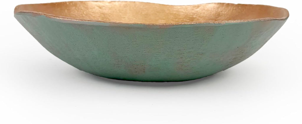 Cast Metal Extra Large Turquoise Copper Finish Round Decorative Bowl 14 inch