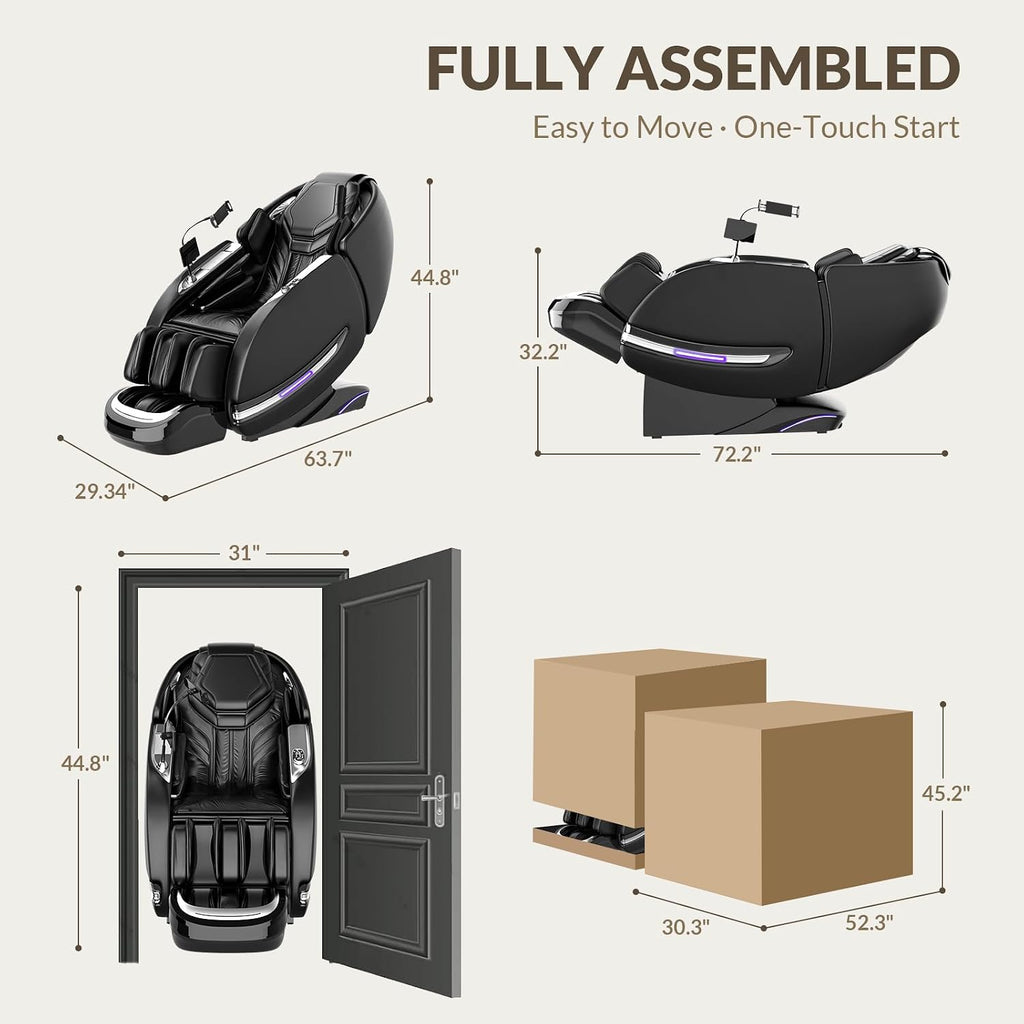 Massage Chair Full Body, 2026 Zero Gravity SL-Track Shiatsu Massage Chair Recliner with 12 Auto Modes, Thai Yoga