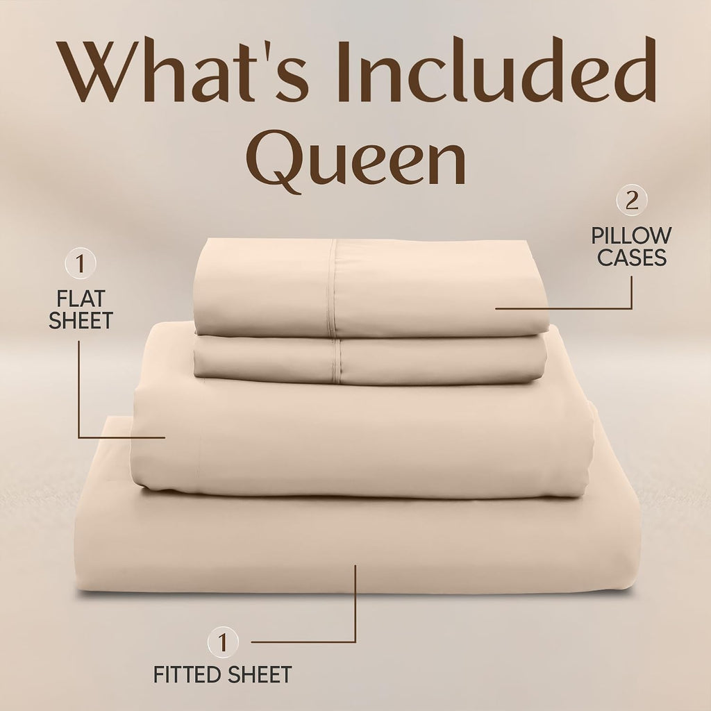Sheet Set - 4 Piece Bed Sheets, Soft and Breathable Microfiber, Includes 1 Fitted Sheet, 1 Flat Sheet and 2