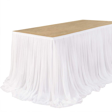 White Table Skirt, 14FT Chiffon Desk Skirt for Wedding