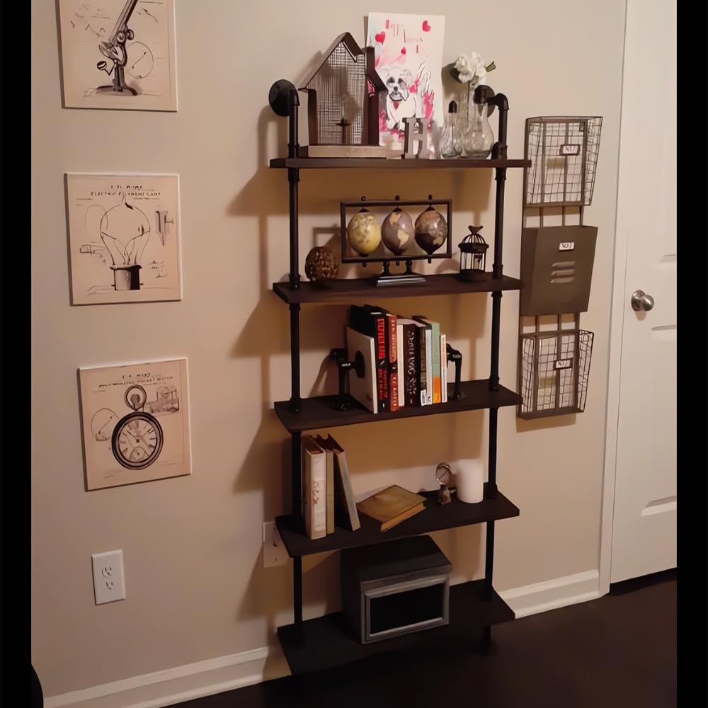 5 Tier 67inch Industrial Pipe Shelving, Shelves Shelf Rustic Tier Black in