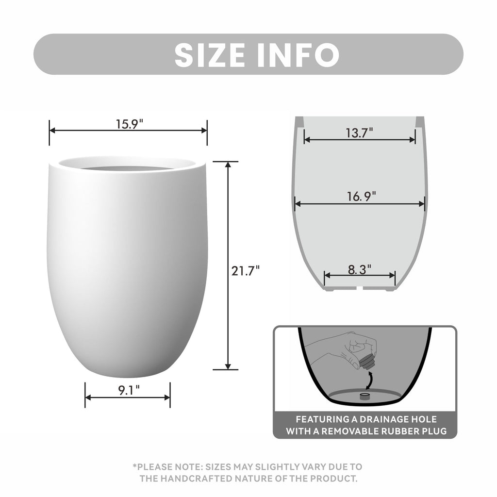 White Concrete Planter 21.7" Tall All-Weather Round Large Pot