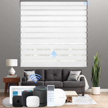Motorized Zebra Blinds with Remote, Smart Dual Layer Shades Compatible with Alexa, Automatic Room Darkening