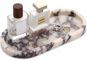 Natural Marble Tray Oval, Calacatta Viola, 10 x 5 x 0.6 | Bathroom Vanity Tray for Countertop, Elegant Stone