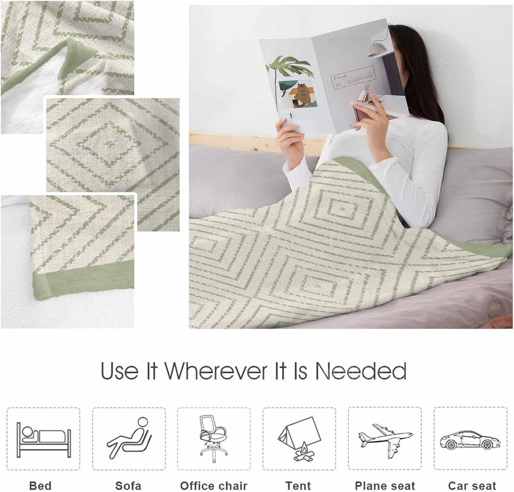 Country Line Throw Blanket Rustic Boho Traditional Sage Borders Flannel Cozy Soft Warm Fleece Blankets, 30 x 40 inch