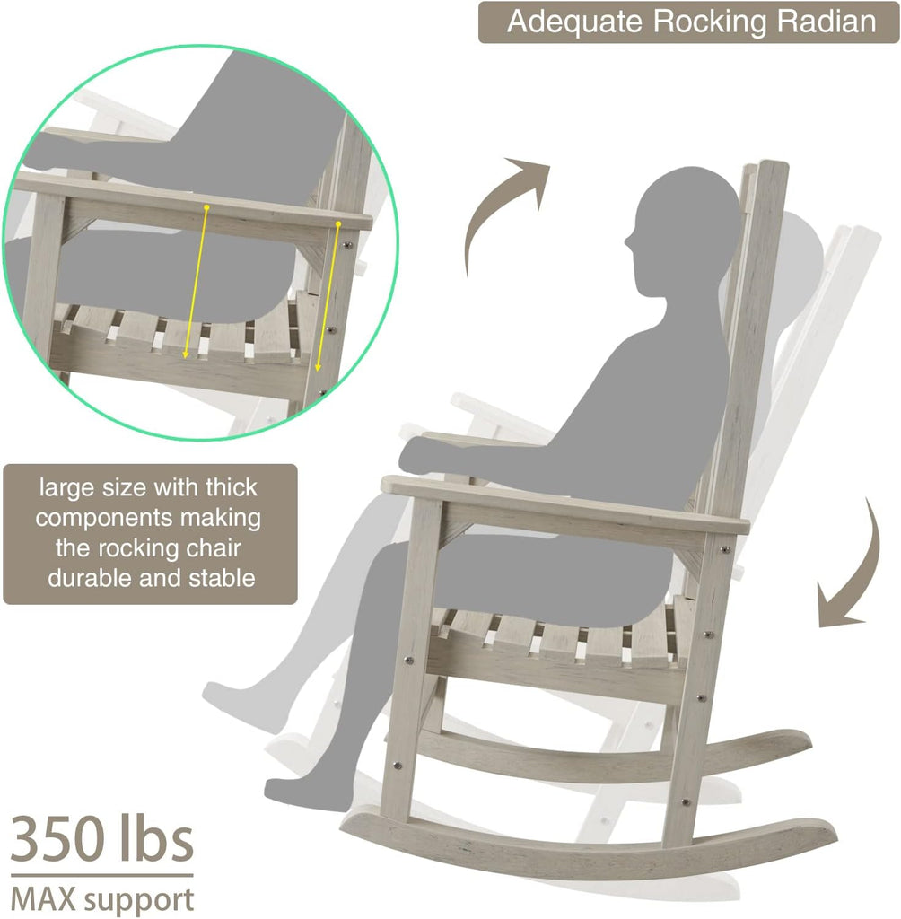 Oversized Outdoor Rocking Chair, Porch Rocker with High Back - Grey | All Weather Resistant rocking chair for Lawn
