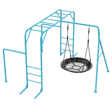 Monkey Bars Set for Backyard with Climbing Frame & Saucer Tree Swing, Playground Metal Swing Set with Monkey Bars